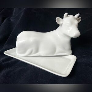 Whimsical Vintage Cow Butter Dish, Ceramic